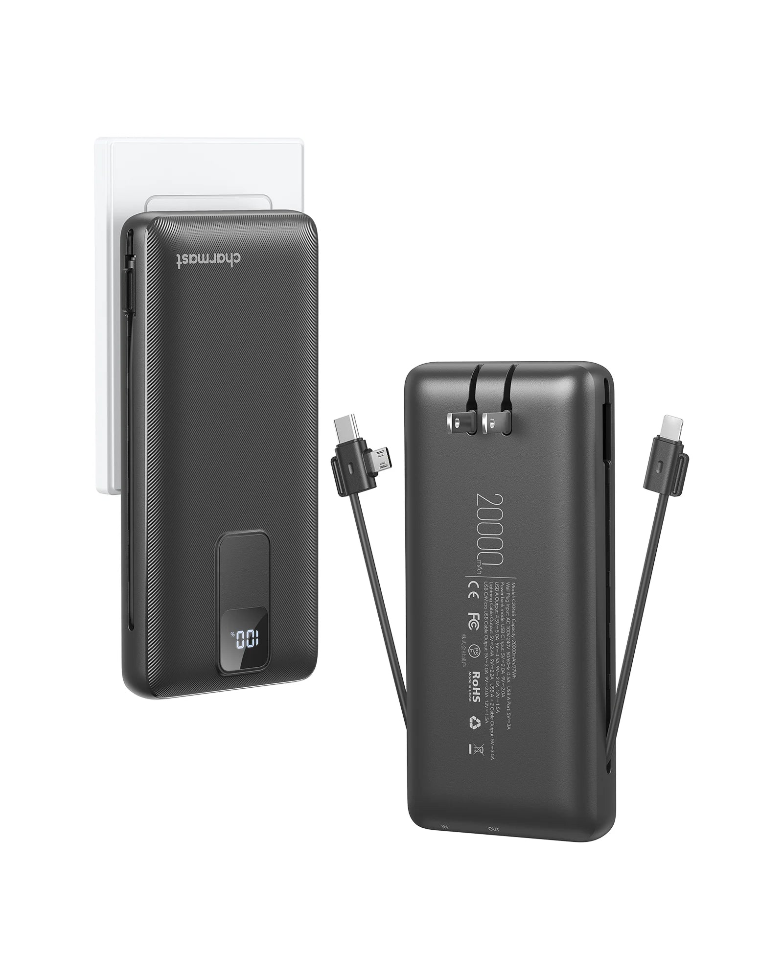 Hkang 20000mAh Portable Charger with Built-in Cables and Wall Plug